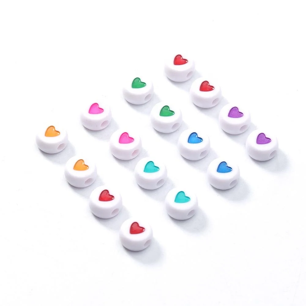 

Colours Heart White Beads Acrylic Plastic Round Heart Beads Round Spacer Beads For Women Jewelry Making DIY Necklace Bracelet, Picture