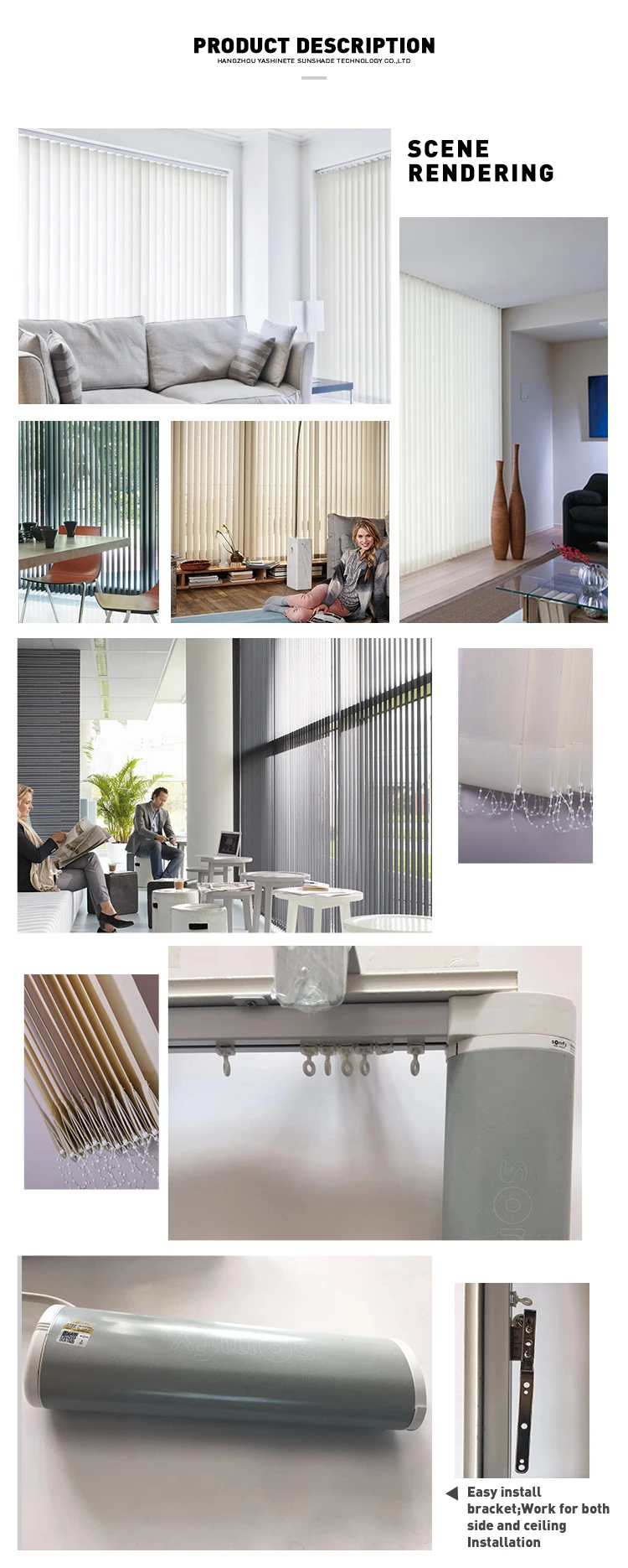 Hot Sell Window Curtain window-blinds electric curtain rail external venetian blinds price motorized vertical blinds