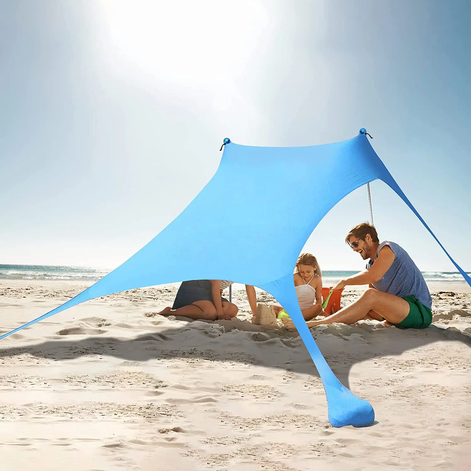 Custom Lightweight High Quality Camping Tarp with Four Corner Flat Roof Support Waterproof Rain Fly Beach Canopy