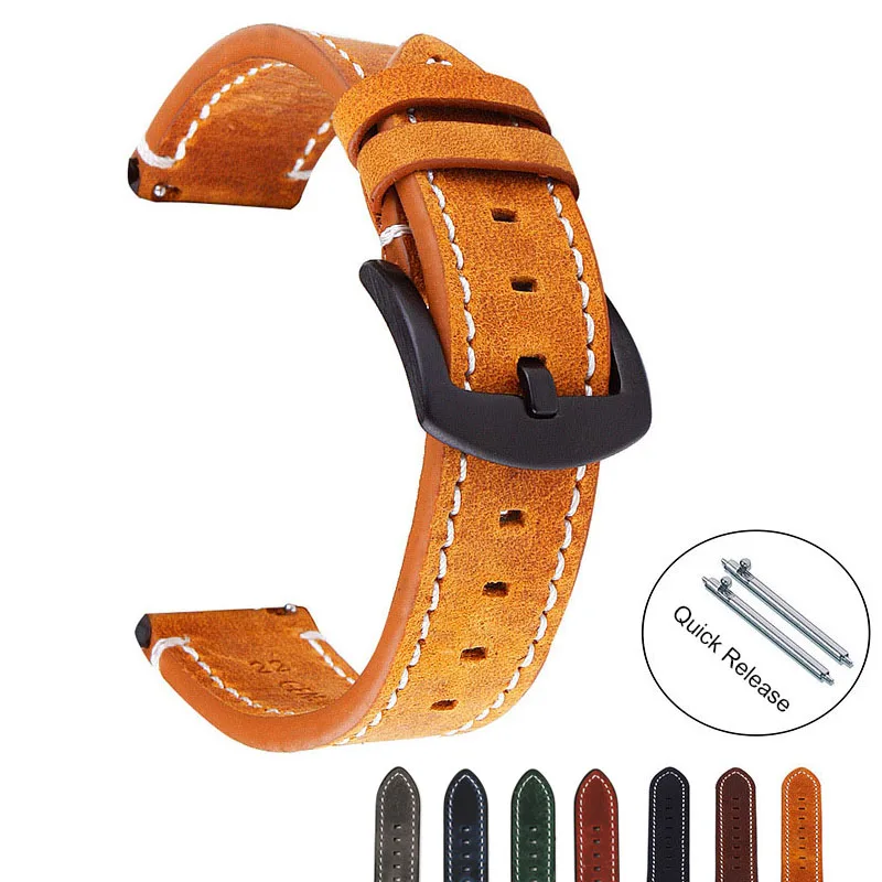 

High quality 18 19 20 21 22 24mm Crazy horse genuine leather watch band straps Wholesale for apple watch quick Release