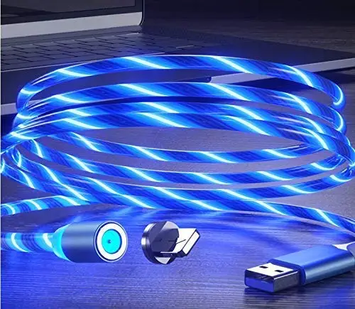 

Free shipping Mobile phone charger cable with flowing LED magnetic USB cable Type C Micro USB-C 8pin charging for magnetic cable