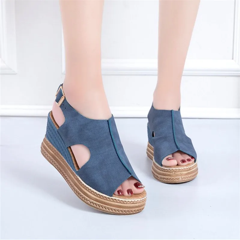 

Large size wedges sandals women's new 2021 summer platform fashion hollow fish mouth high heel sandals