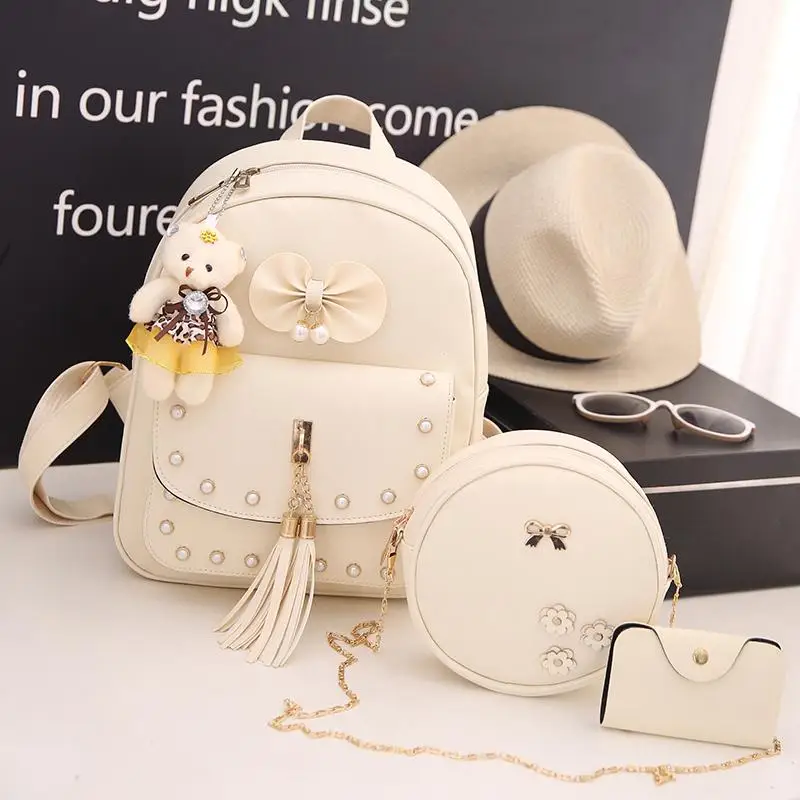 

2021 Wholesale Women hand bag Ladies bag set 3pcs Backpack bags, Pink/white /black/gray