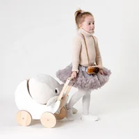 

Nordic eco-friendly wooden moon toy trolley solid wood walker white baby walker with wheel