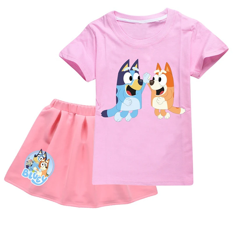 

Fast Shipping Cocomelon Tiktok LOL Unicorn Cartoon Kids Girls Clothing Set Tshirt Skirt Causal Summer Bluey Clothes