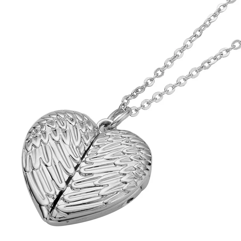 

Sublimation Blanks Valentines Gift Angel Wing Love Heart Necklaces for Women Alloy Pendant Souvenir Jewelry Gifts, Silver