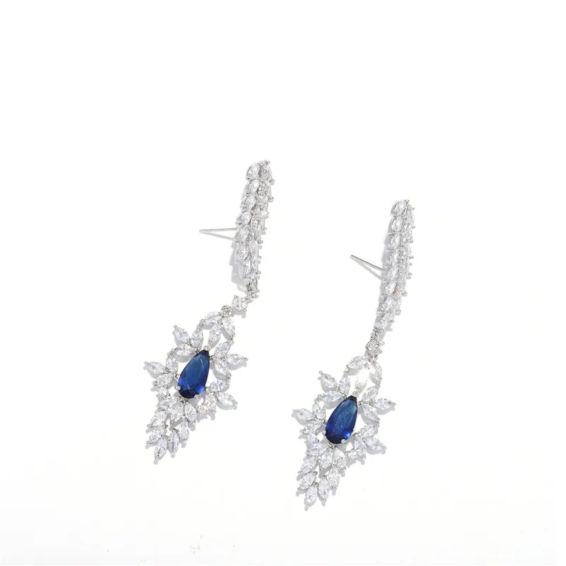 

Blue Topaz Eye Earring Stud Heart Stone Diamond Rhinestone Drop Dangle Earrings, As photo