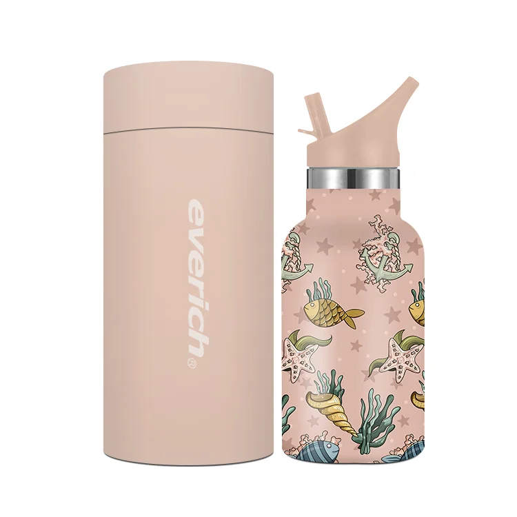 

2021 OEM everich double wall vacuum flask insulated stainless steel leakproof children water bottle with straw lid for kids, Customized color
