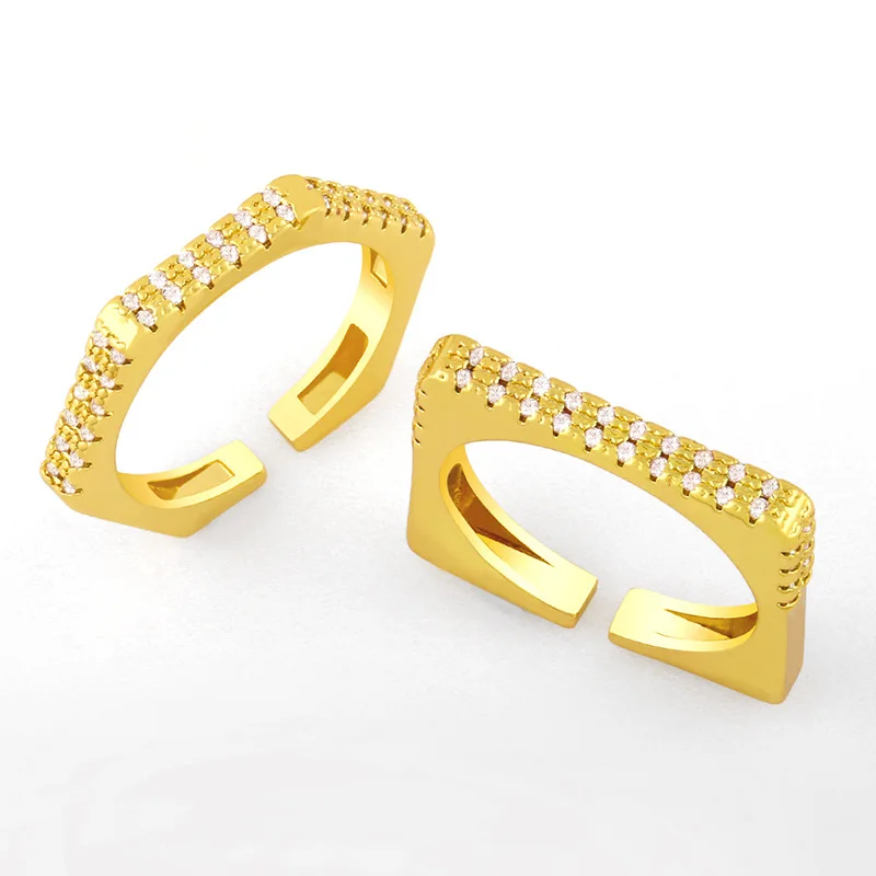 

Cubic Zirconia 18K Gold Plated Geometric Irregular Opening Ring Women Custom Service Dropshipping Adjustable Ring, Gold color ring