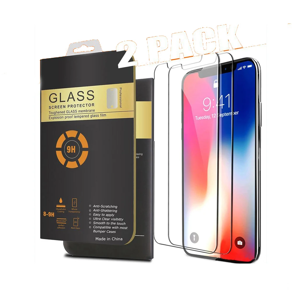 

2 Pack 2.5D 9H Tempered Glass for Iphone 13 12 11 Pro Max Screen Protector for Samsung a51 a71 a21s Glass Film With Packing