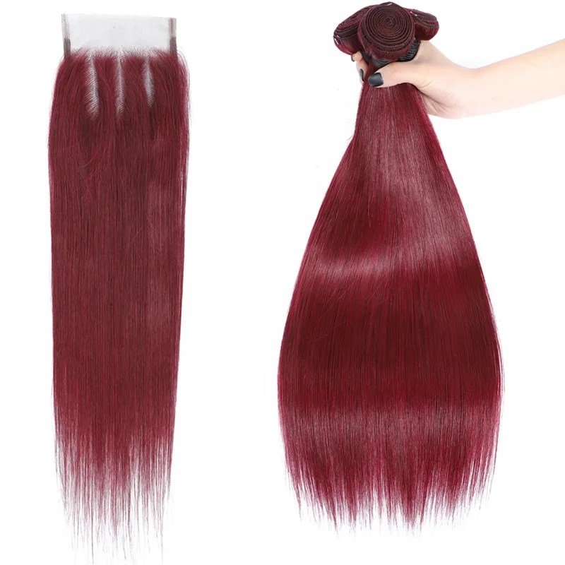 

100% human hair 12A high quality Brazilian remy 99J color straight bundle with closure