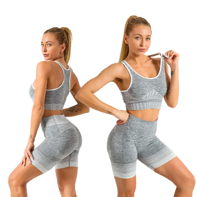 

Summer tight sports fitness seamless yoga jogger crop top shorts sets for women two piece, 4 colors