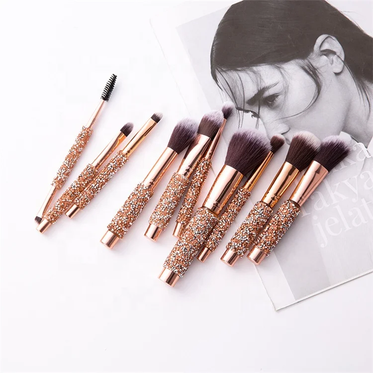 

BEAU FLY Wholesale 10pcs Sparkle Women Makeup Brush Set Crystal Glitter Rose Gold Cosmetic Brushes