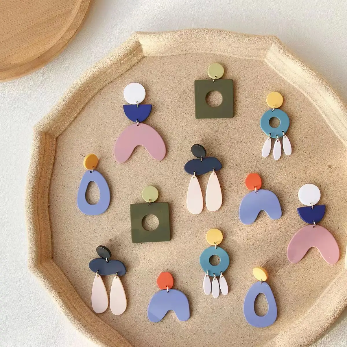 

Handmade Colorful Geometric Acrylic Hollow Square Round Shape Polymer Clay Drop Earrings for women men, As picture