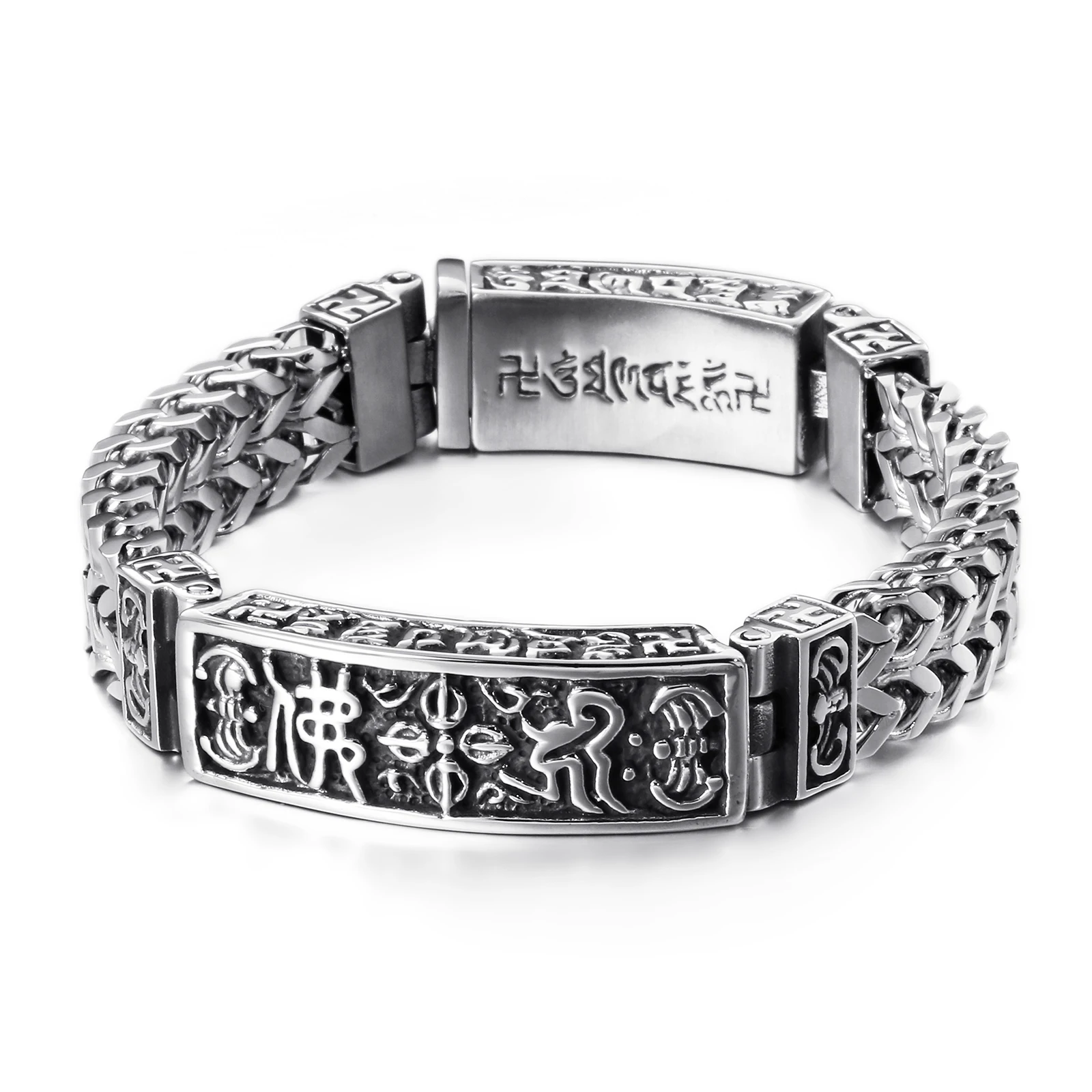 KALEN Stainless Steel Retro Buddhist Sutra Bracelet Men