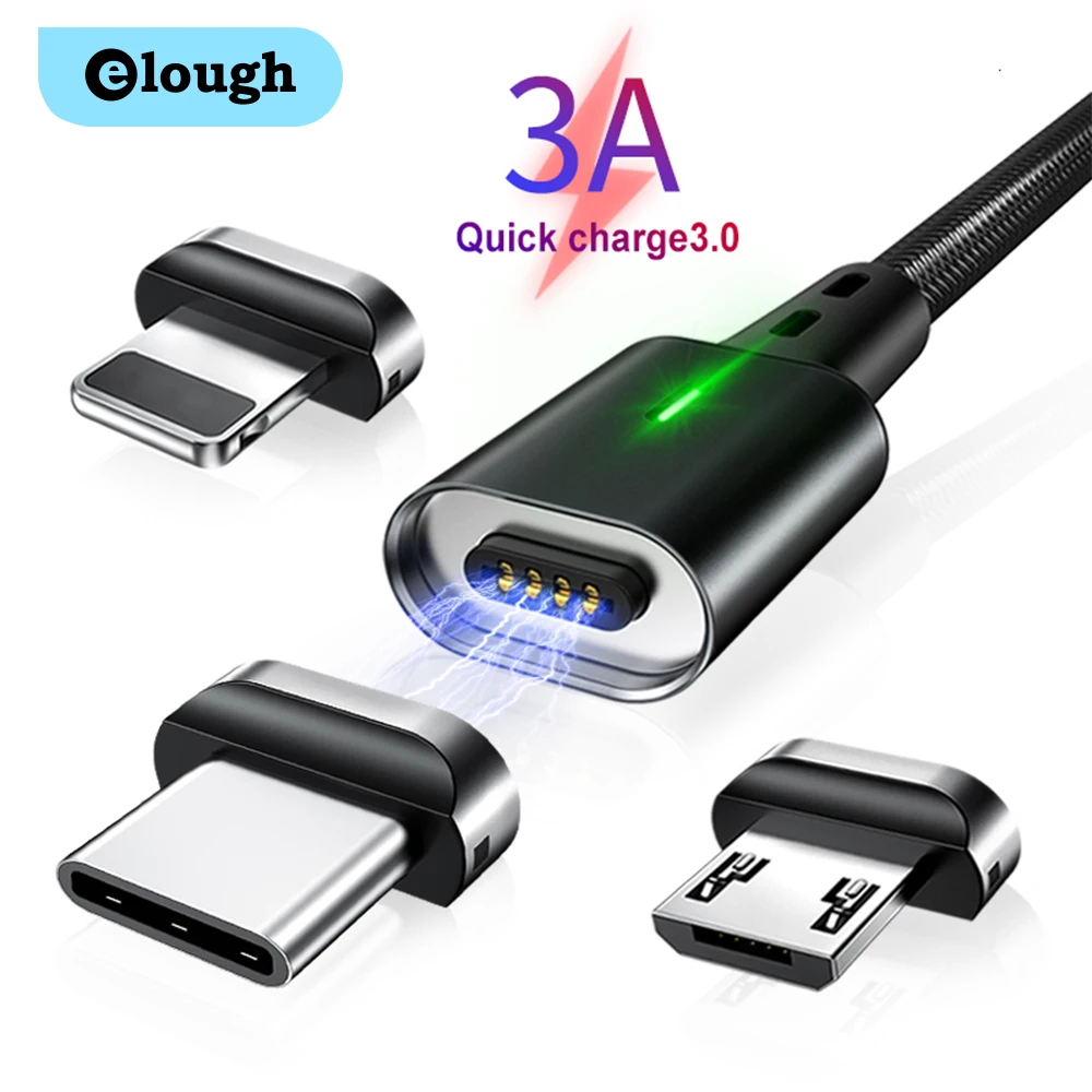 

Elough high quality 2m braid fast charging usb c type-c 3 in 1 charging charger magetic usb data cable, Red/black/blue/grey