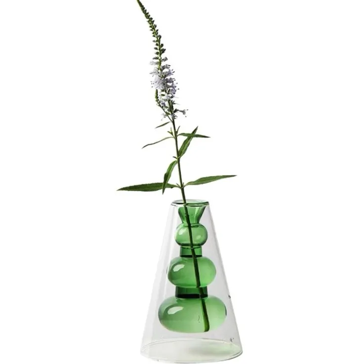 

Creative Double Walled Clear Glass Crystal Flower Desktop Vase Flower Arrangement Ornaments, Transparent, colorful