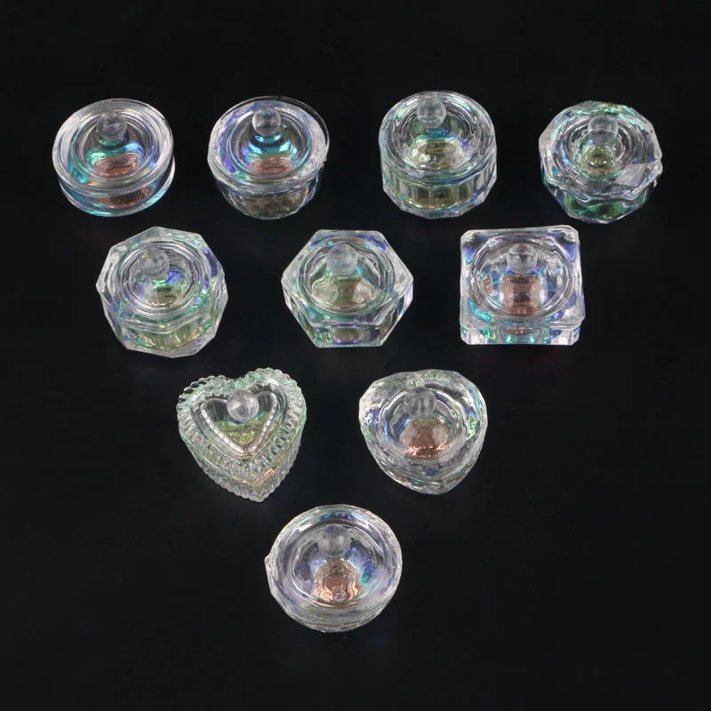 

Rainbow heart dappen dish nail acrylic liquid cup iridescent nail glass dappen dish