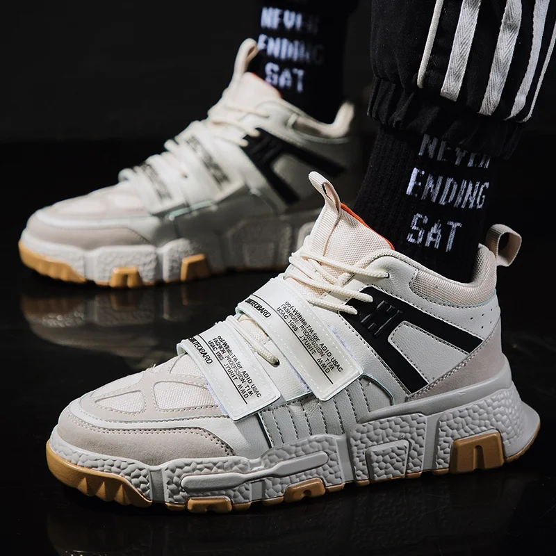 
Custom Brand 2019 High Top Skate Shoe Sneaker For Men Leather Upper Walking Shoes Thick Bottom Fashion Sport Shoe JD-Y699 