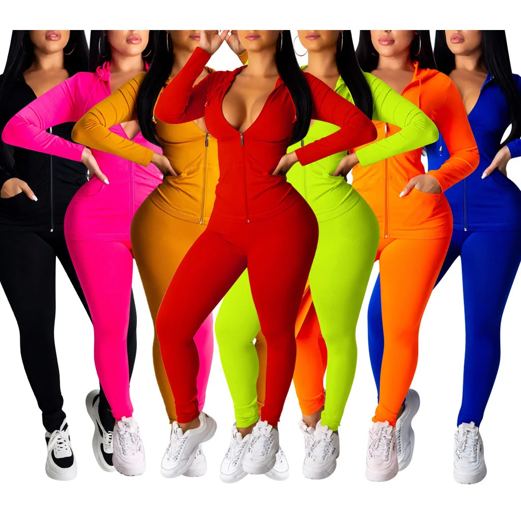 

S1490N Fall Women Fitness Tracksuit full sleeve hoodie and pants two pieces Sports sets