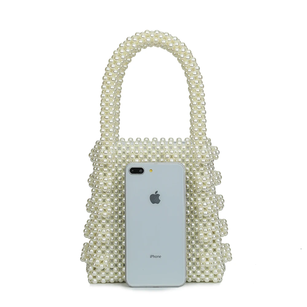 
Fashion Elegant Shrimps Cream Faux Pearl Bag Women Fashion Bag Ladies Handbag Beaded Evening Bag for Women 