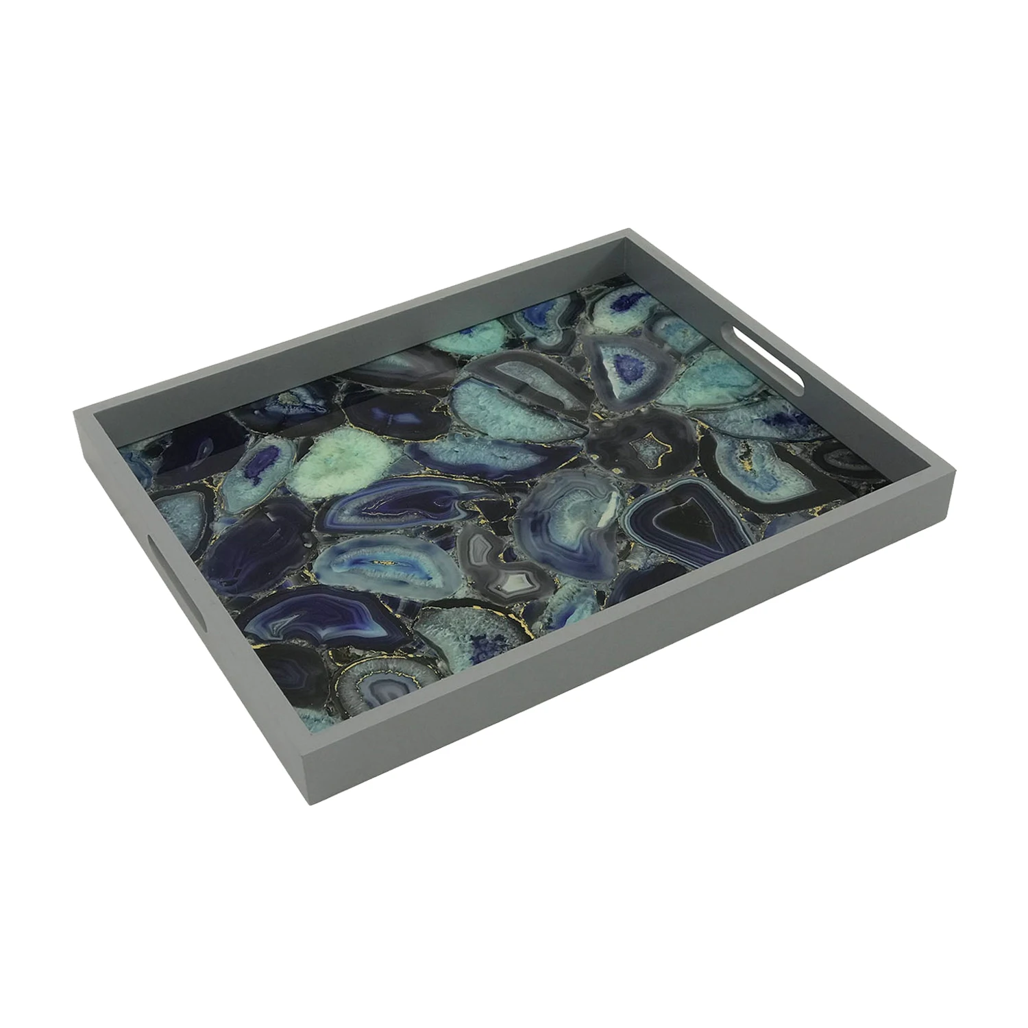Luxury Black Marble Tray With Black Gold Foil Handles Decoration Glass