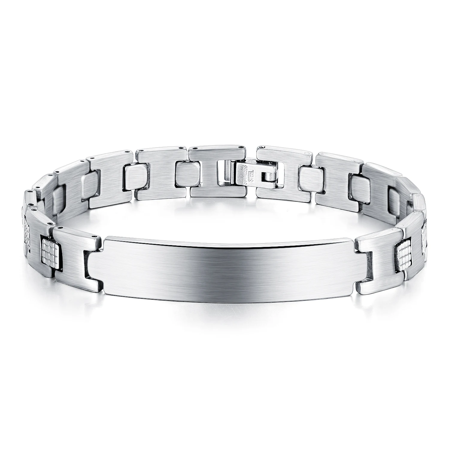 

Simple Customized Men Jewelry 10mm Stainless Steel Curved Bar Link Chain Bracelet, Silver color