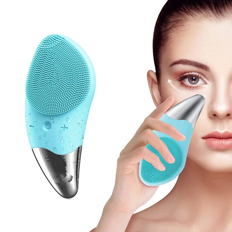 

USB Rechargeable Facial Massager Brush Vibrating Silicone Facial Cleansing Brush for Exfoliating Blackhead Removal, Red pink green blue