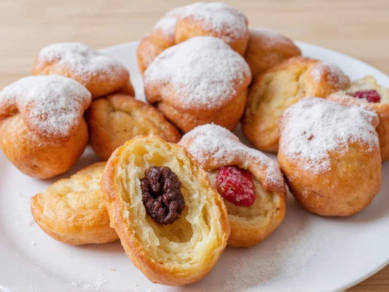 Assorted beignet variations with fruit and chocolate fillings