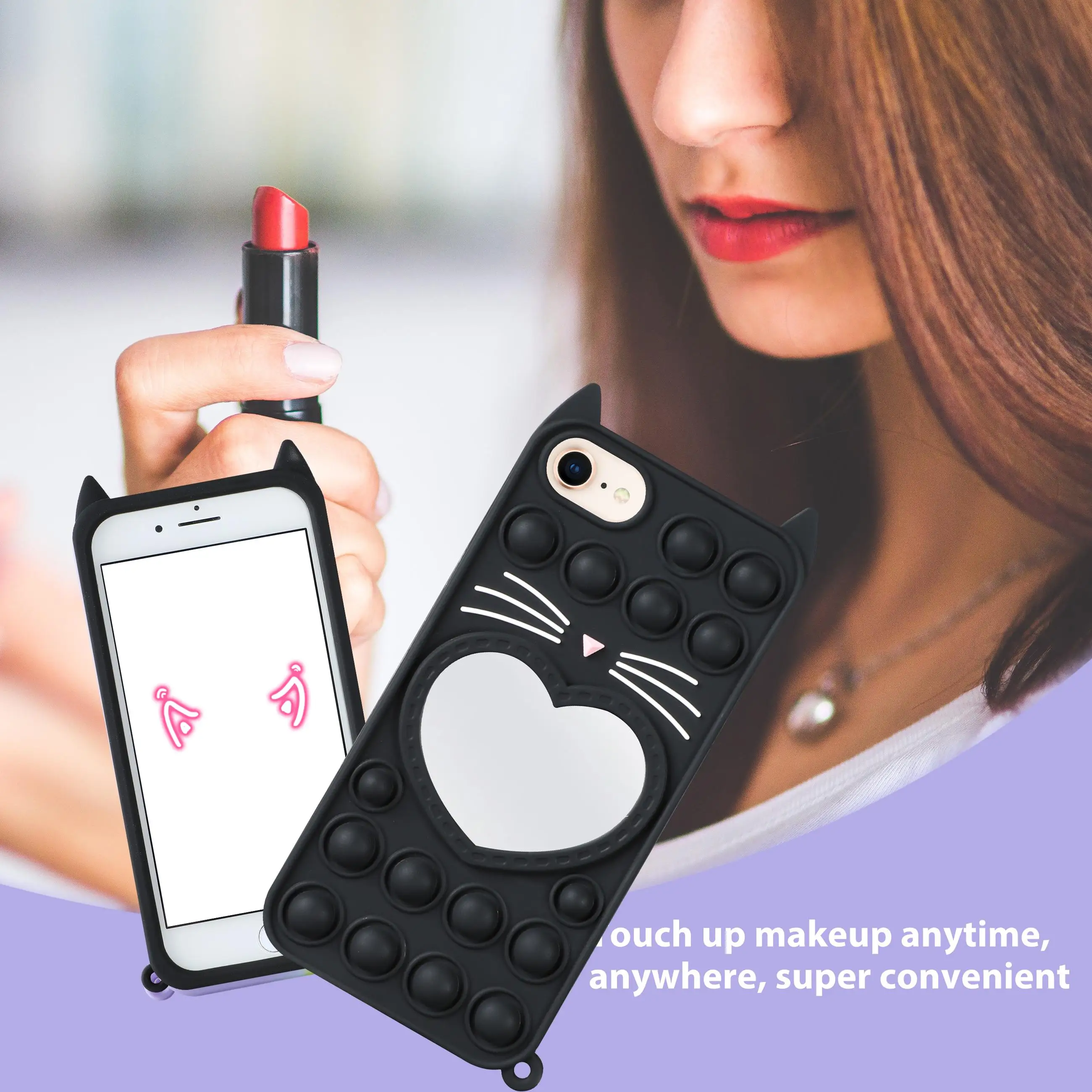 

Girls Women Ladies Pink Color Cute Phone Case TPU Soft Silicone Phone Case With 3D Mirror For Apple Iphone 13 Pro Max Cover