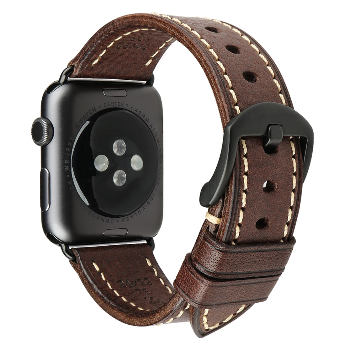 

Amazon Hot Selling Top Cow Leather Band for Apple Watch Band with Original 1:1 Stainless Steel Adpater for iWatch 6/SE/5/4/3/2/1, Black, light brown, dark brown