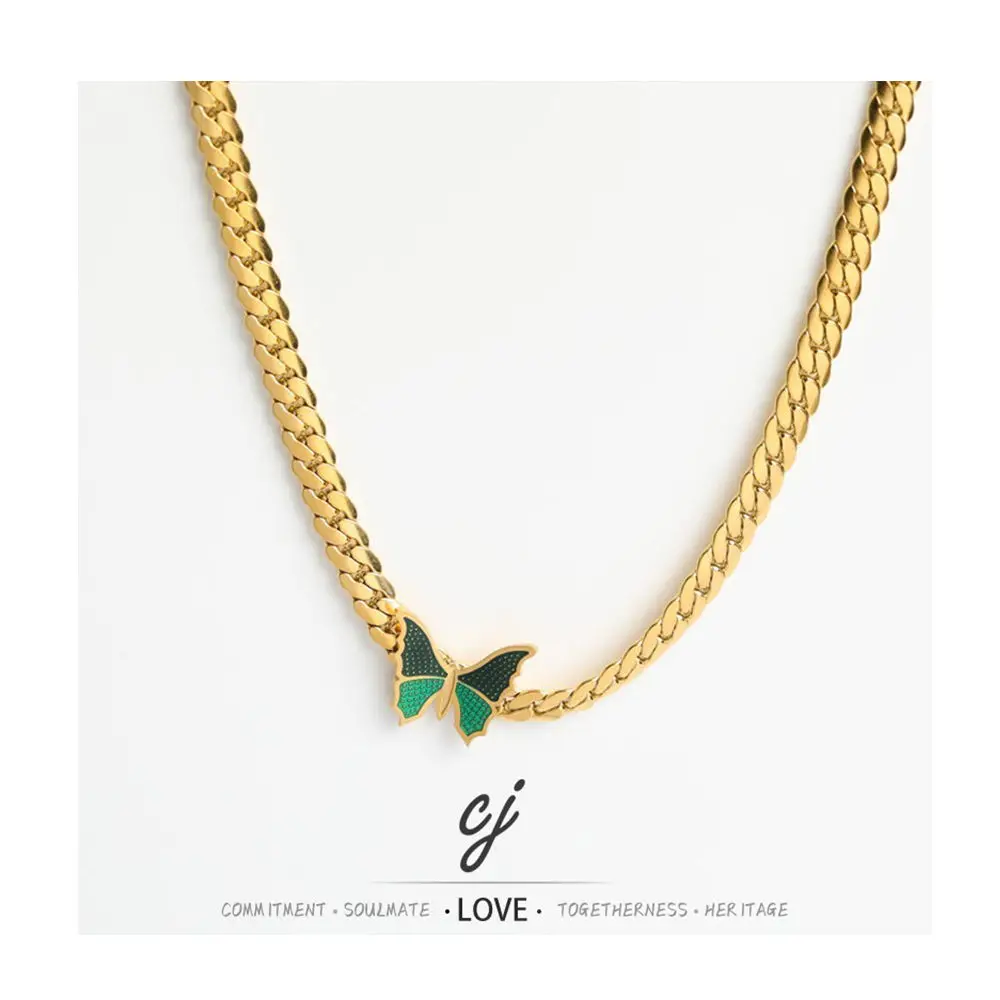 Carline Jewelry Minimalist Stainless Steel Snake Chain Necklace Butterfly Necklace 18K Gold Plated Jewelry for Women