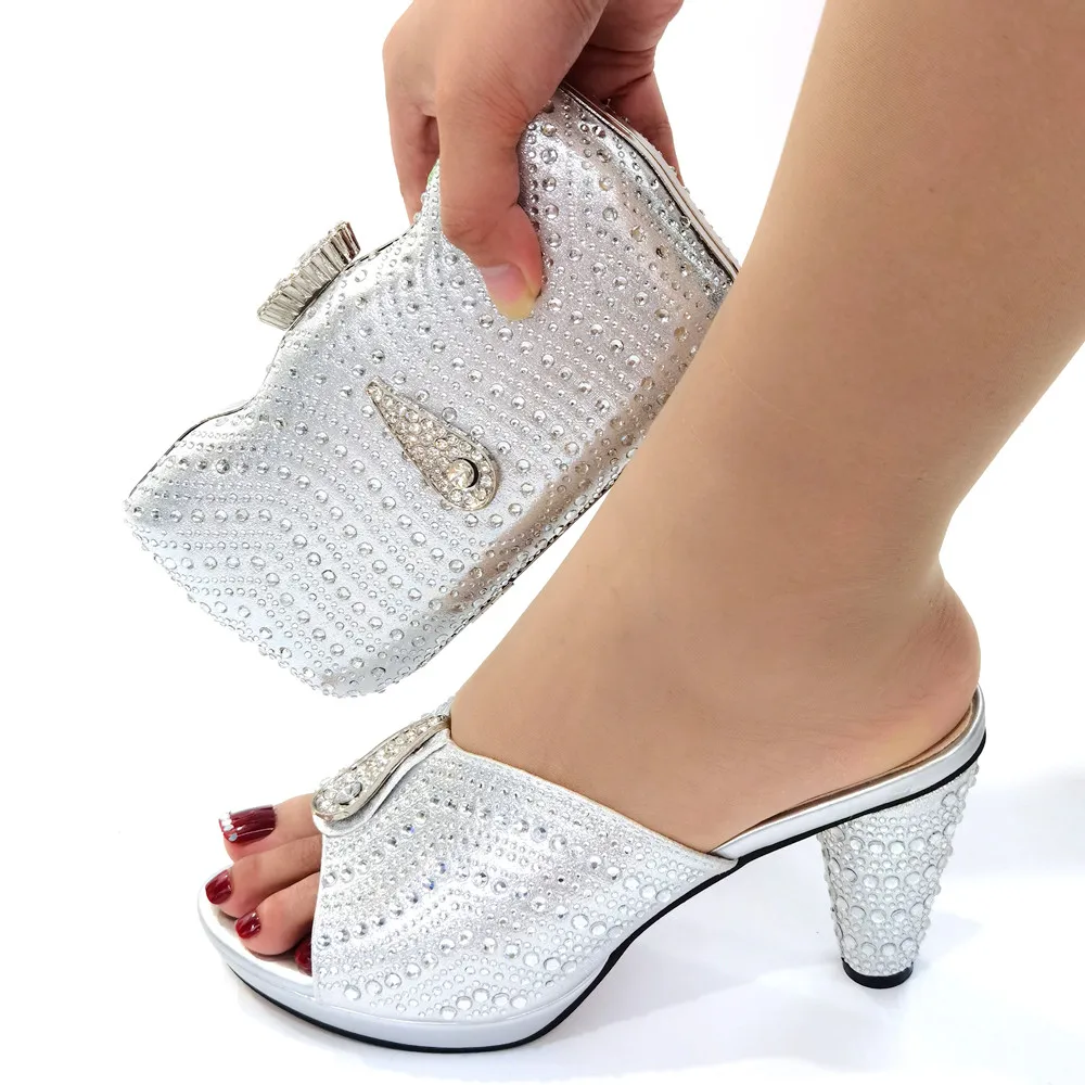

Beautifical high heels shoes for women 2021 open toes bag and shoes set CR126