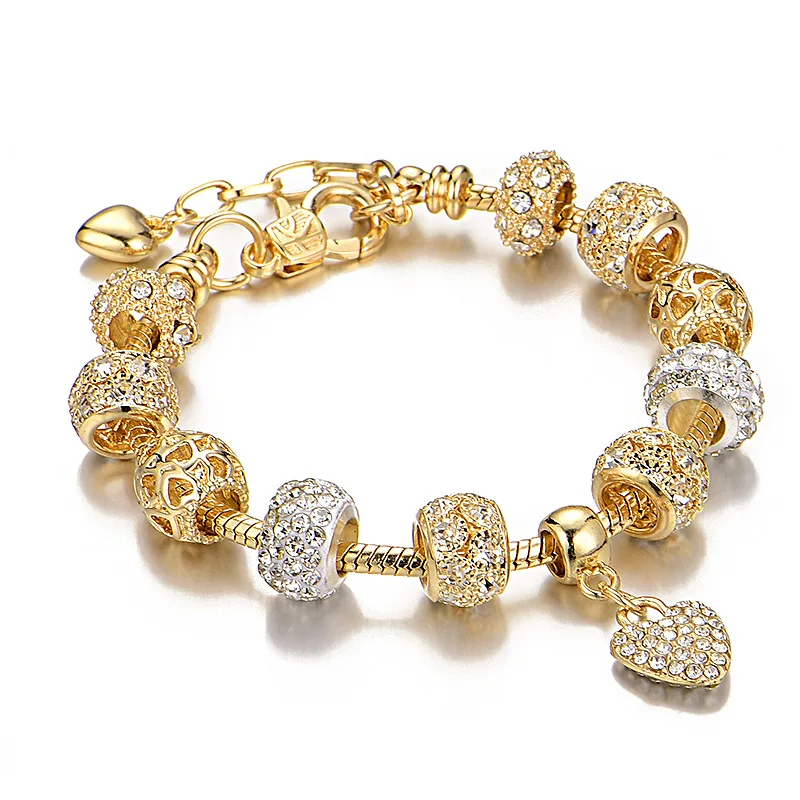 

Custom 18 K Gold Plated Heart Diamond Beaded Bracelet for Women