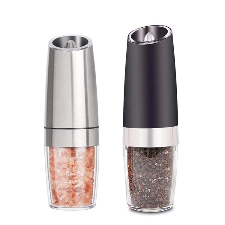 

Modern battery gravity automatic kitchen mill electric salt and pepper grinder set, Silver, black