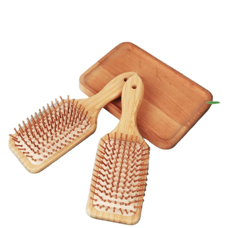 

Wholesale Custom Logo Ecofriendly Bamboo Hair Brush Air Cushion Massage Scalp Wooden Comb Wide Tooth Comb, Natural color