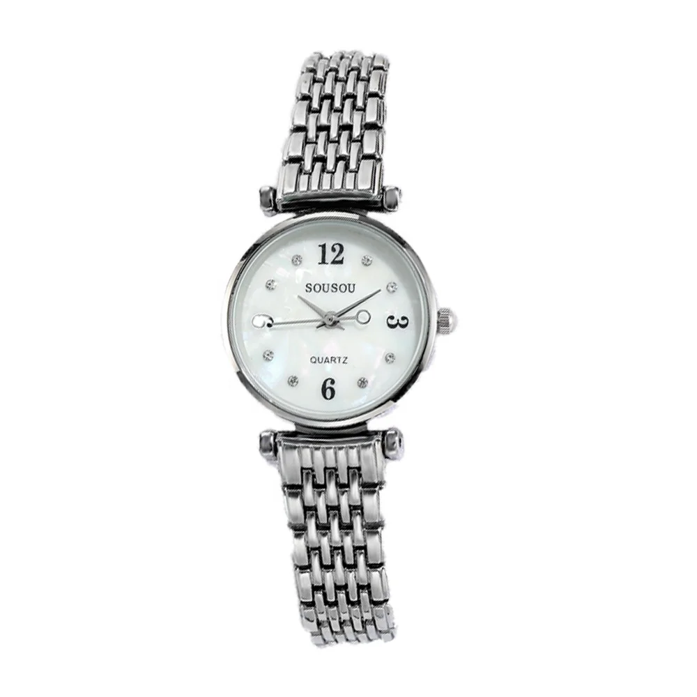 

Qianwen watch supplier sousou brand life waterproof steel belt fine chain women's quartz casual watch, As picture