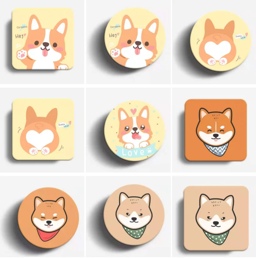 

Shiba Inu puppy PatternAbsorbent Stone Coasters For Wooden Table Mandala Ceramic Coasters With Cork Base Gift, Cmyk