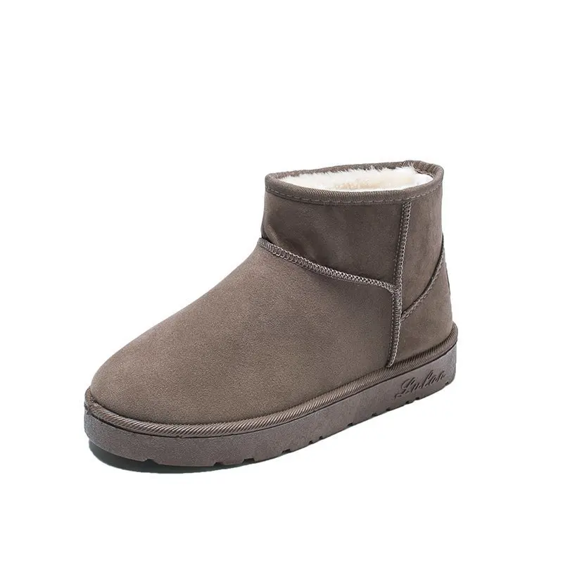 

Amazon AliExpress Hot Selling Women's Boots Solid Color Plus Velvet Round Toe Thick Bottom Short Tube Womens Boots Flat Winter