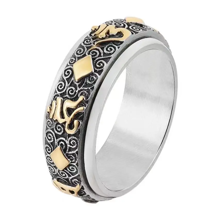 

Religious Jewelry Buddhist Heart Sutra ring six character mantra stainless steel men's Ring New Scripture jewelry