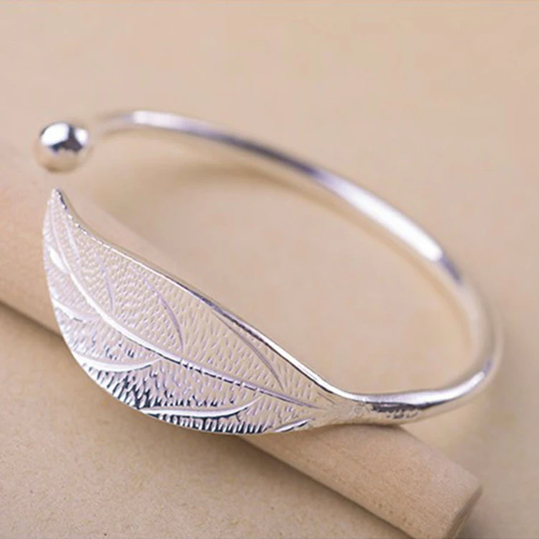 

Plating 925 Silver Leaf Charm Bracelets & Bangles For Women Wedding Gift Adjustable Bracelet Pulseira Feminina