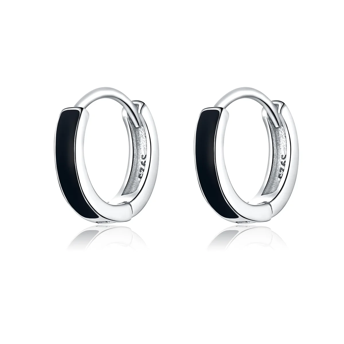 

925 Silver Real Simple Black Line Hoops Earrings