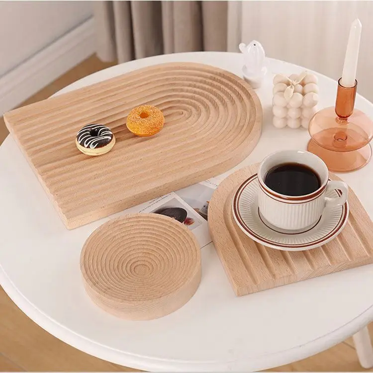 

Hot Sales Nordic Water Ripple Aromatherapy Entrance Wooden Tray Food Photography Photo Props, Natural