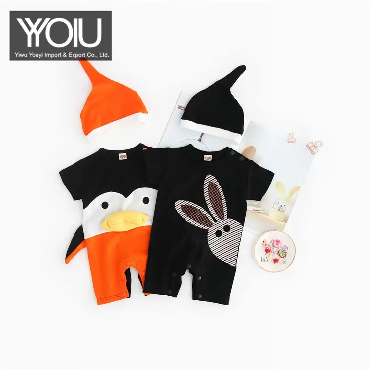 

Summer short sleeve baby romper with hat 2 pcs newborn baby clothes