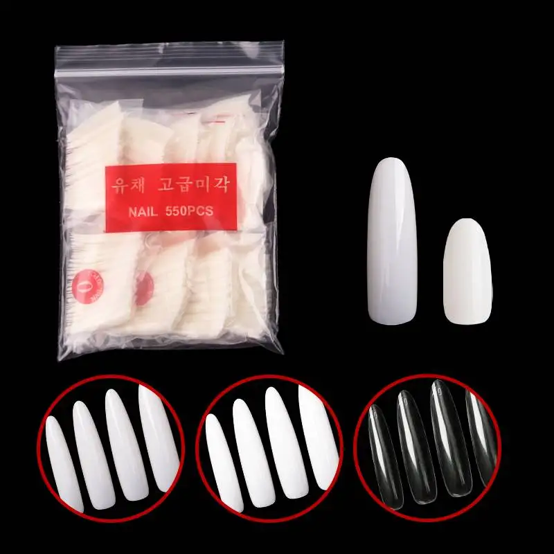 

500pcs Clear Oval Shape False Fake Nail Tips Acrylic Nail Art Clear Artificial fingernail tips, White/natural/clear