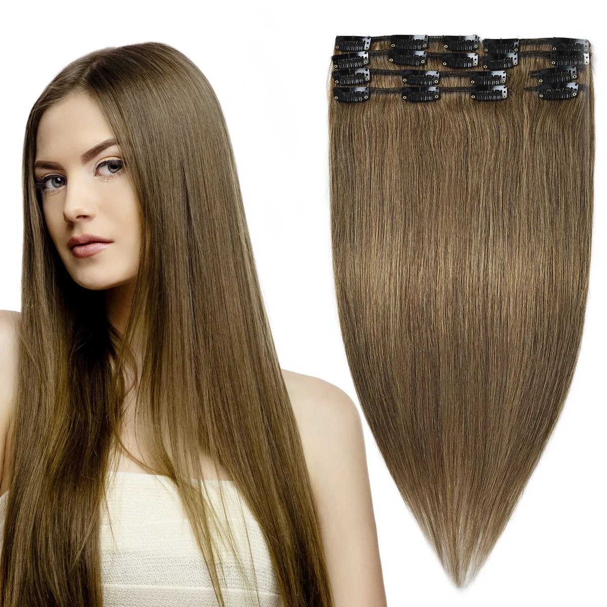 

Free Sample light brown brazilian hair clip in hair extension, hair clips for women, human hair extension