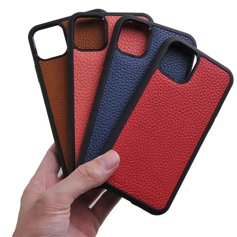 

Wholesale New Designer Litchi Grain Mobile Phone Cowhide case For Iphone 11, Black