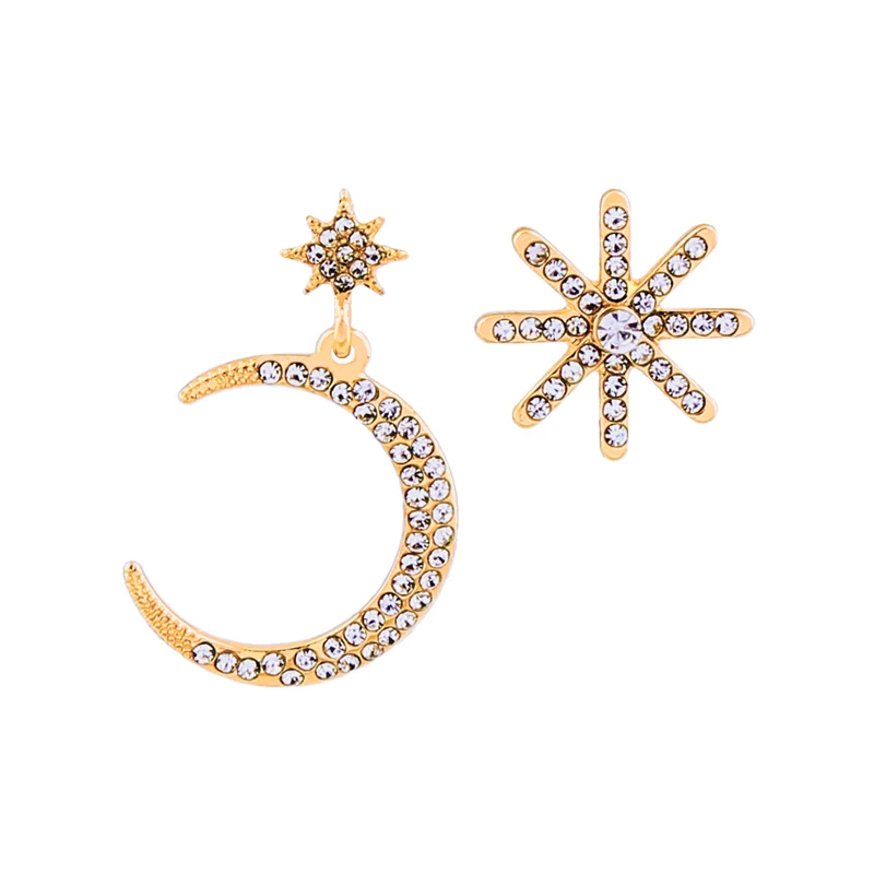 

de980123 South Korean Fashion New Star Moon Diamond-encrusted S925 Silver Pin Creative Earrings For Women 2020
