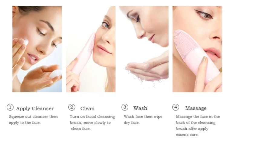 rechargeable face massage double side brush makeup remover facial brush mini electric sonic silicone facial cleansing brush 2021
