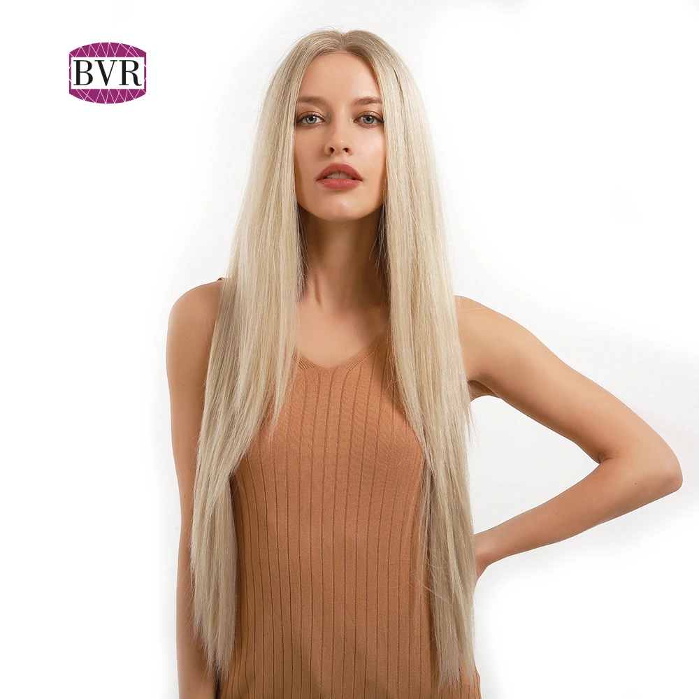 

BVR Pre Plucked Natural Hairline Long Straight Ombre 613 Blonde Synthetic Lace Front Hair Wig For Women